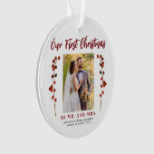 私たちの初めてのクリスマス結婚した2枚の写真モダン オーナメント (正面)