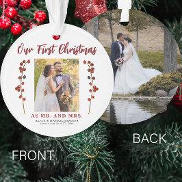 私たちの初めてのクリスマス結婚した2枚の写真モダン オーナメント