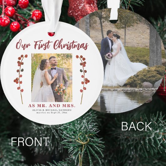 私たちの初めてのクリスマス結婚した2枚の写真モダン オーナメント
