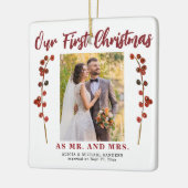私たちの初めてのクリスマス結婚した2枚の写真モダン セラミックオーナメント (左)