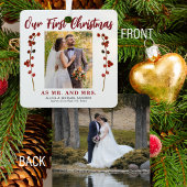 私たちの初めてのクリスマス結婚した2枚の写真モダン メタルオーナメント