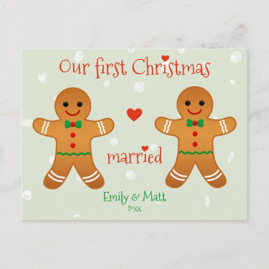 私たちの初めてのクリスマス結婚した – かわいいジンジャーブレッドマン ポストカード