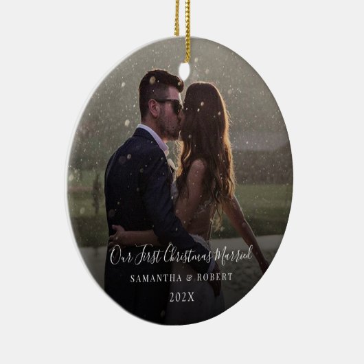 私たちの初めてのクリスマス結婚したKeepsake写真 セラミックオーナメント (右)