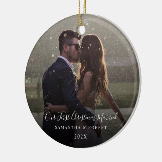 私たちの初めてのクリスマス結婚したKeepsake写真 セラミックオーナメント (左)