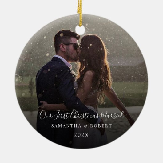 私たちの初めてのクリスマス結婚したKeepsake写真 セラミックオーナメント (裏面)
