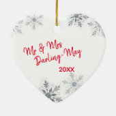 私たちの初めてのクリスマス結婚したw.写真 – ハート セラミックオーナメント (裏面)
