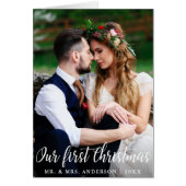 私たちの初めてのクリスマス結婚のカップルの写真フォールドカード (正面)