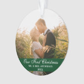私たちの初めてのクリスマス結婚のフォトグリーン オーナメント (正面)