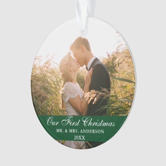 私たちの初めてのクリスマス結婚のフォトグリーン オーナメント (正面)
