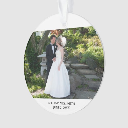 私たちの初めてのクリスマス結婚のフォトスクリプエレガントト オーナメント (正面)