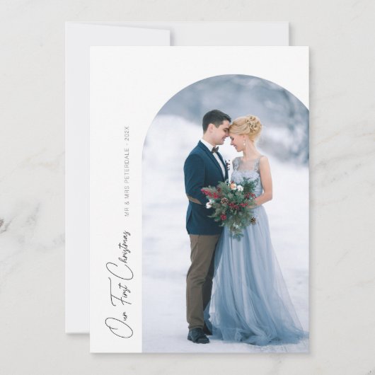 私たちの初めてのクリスマス結婚の休日の発表 サンキューカード (正面)