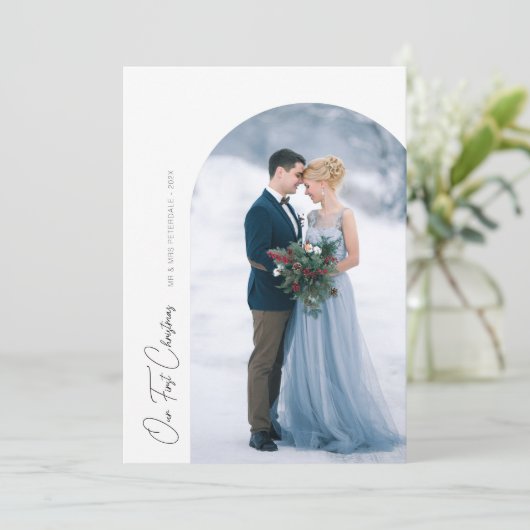 私たちの初めてのクリスマス結婚の休日の発表 サンキューカード (スタンド正面)