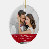 私たちの初めてのクリスマス結婚の写真の赤 セラミックオーナメント (右)