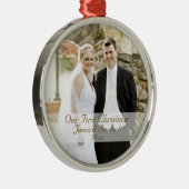 私たちの初めてのクリスマス結婚の写真記念 メタルオーナメント (右)
