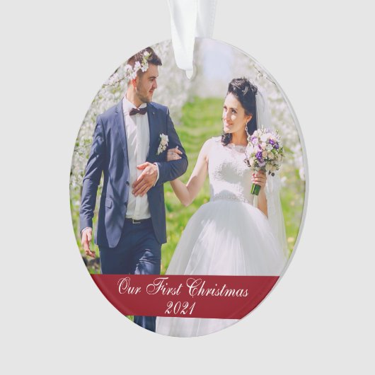 私たちの初めてのクリスマス結婚の写真 オーナメント (正面)