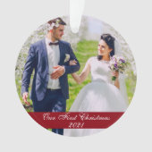 私たちの初めてのクリスマス結婚の写真 オーナメント (正面)