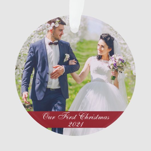 私たちの初めてのクリスマス結婚の写真 オーナメント (正面)
