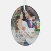 私たちの初めてのクリスマス結婚の写真 ガラスオーナメント (正面左)