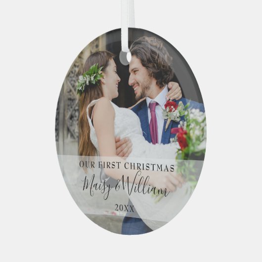 私たちの初めてのクリスマス結婚の写真 ガラスオーナメント (正面左)