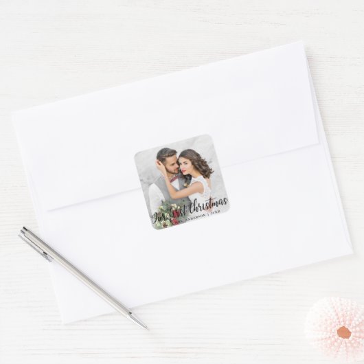 私たちの初めてのクリスマス結婚の写真 スクエアシール (封筒)