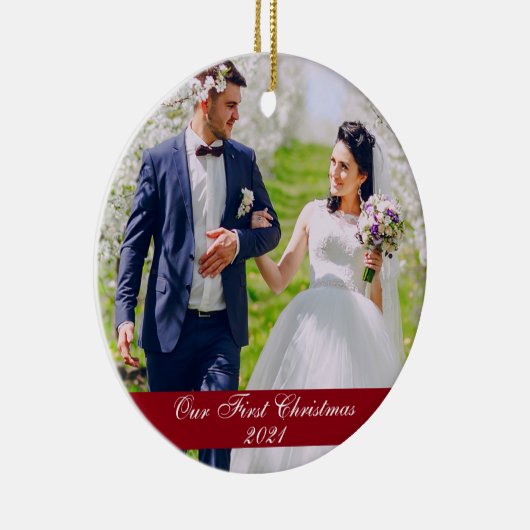 私たちの初めてのクリスマス結婚の写真 セラミックオーナメント (右)