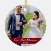 私たちの初めてのクリスマス結婚の写真 セラミックオーナメント (正面)