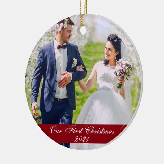 私たちの初めてのクリスマス結婚の写真 セラミックオーナメント (左)