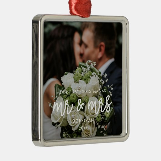 私たちの初めてのクリスマス結婚の写真 メタルオーナメント (右)