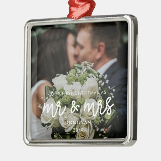 私たちの初めてのクリスマス結婚の写真 メタルオーナメント (左)
