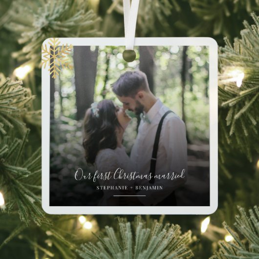 私たちの初めてのクリスマス結婚ズの写真の休日 メタルオーナメント (インサイチュ)
