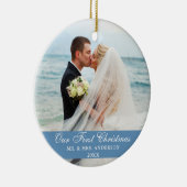 私たちの初めてのクリスマス結婚ブルーの写真 セラミックオーナメント (右)