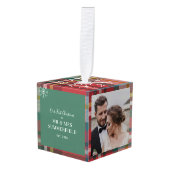 私たちの初めてのクリスマス結婚プレイドの写真 キューブオーナメント (正面アングル)