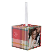 私たちの初めてのクリスマス結婚プレイドの写真 キューブオーナメント (裏面アングル)