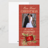 私たちの初めてのクリスマス結婚モノグラムの写真カード シーズンカード (正面/裏面)