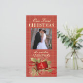 私たちの初めてのクリスマス結婚モノグラムの写真カード シーズンカード (スタンド正面)