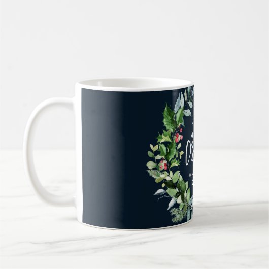 私たちの初めてのクリスマス結婚リースの発表 コーヒーマグカップ (左)
