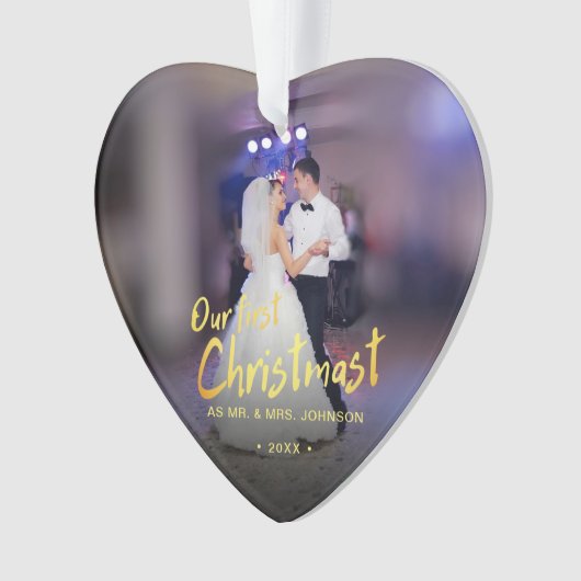 私たちの初めてのクリスマス結婚写真 オーナメント (正面)