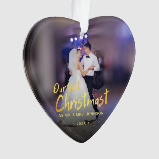 私たちの初めてのクリスマス結婚写真 オーナメント (正面)
