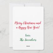 私たちの初めてのクリスマス赤と白ホリデーカード シーズンカード (裏面)