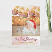 私たちの初めてのクリスマス金ゴールド雪片3写真 シーズンカード (正面)