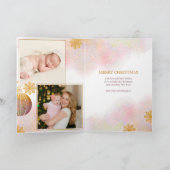 私たちの初めてのクリスマス金ゴールド雪片3写真 シーズンカード (内部)