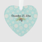 私たちの初めてのクリスマス雪だるまカップルハートオーナメント オーナメント (裏面)