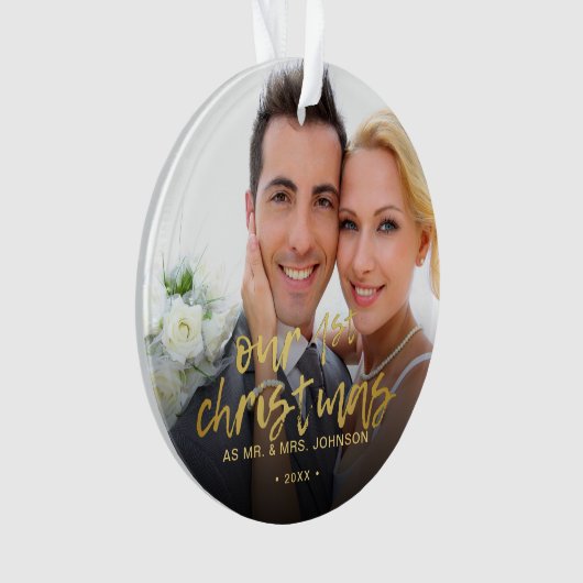 私たちの初めてのクリスマス2写真結婚の オーナメント (正面)