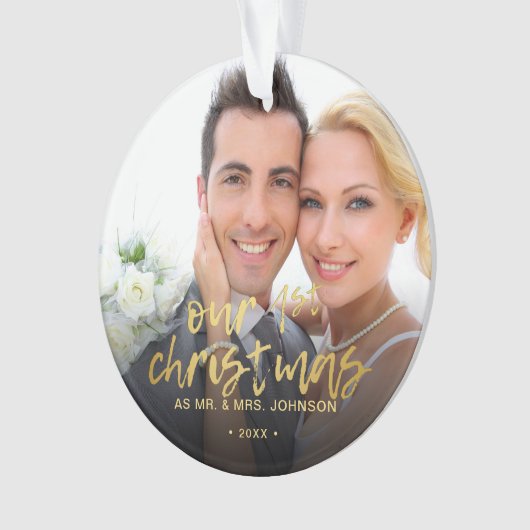 私たちの初めてのクリスマス2写真結婚の オーナメント (正面)
