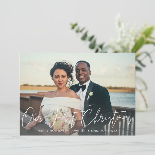 私たちの初めてのクリスマス2枚の写真カード (スタンド正面)