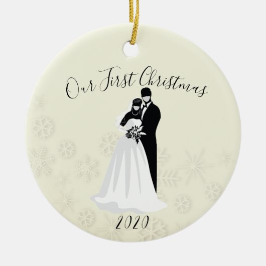 私たちの初めてのクリスマス2020マスク 新婦 新郎 セラミックオーナメント (正面)