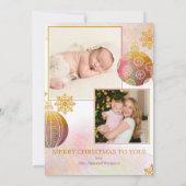 私たちの初めてのクリスマス3フォトホリデーオーナメント誕生 案内状 (裏面)