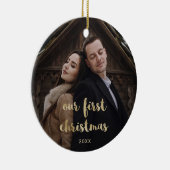 私たちの初めてのクリスマス |の写真結婚金ゴールドスクリプト セラミックオーナメント (右)