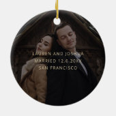 私たちの初めてのクリスマス |の写真結婚金ゴールドスクリプト セラミックオーナメント (裏面)