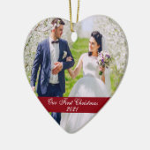 私たちの初めてのクリスマス ウェディング フォト ハート セラミックオーナメント (左)